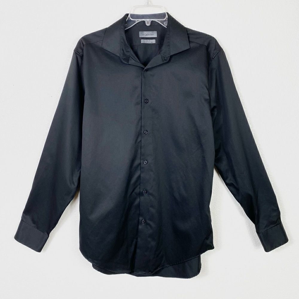 CK Calvin Klein Slim Fit Black Long Sleeve Button Up Dress Shirt